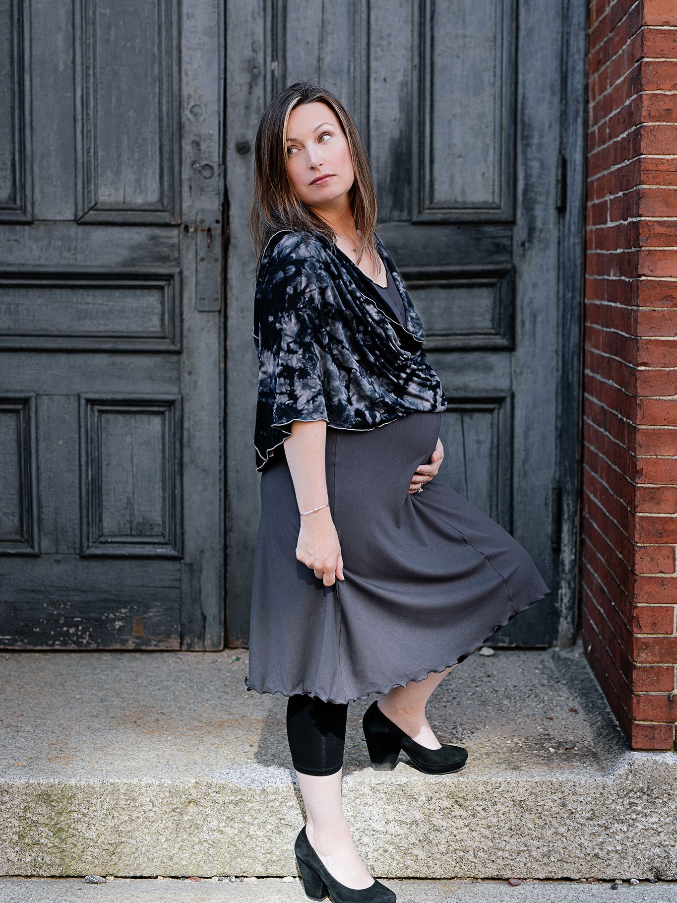 flare bias vneck dress in carbon + crush loop